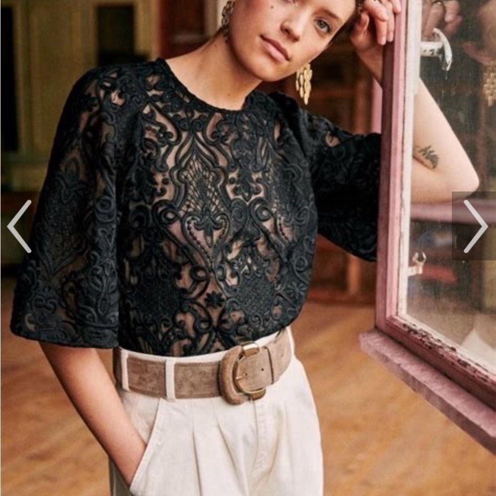 Sezane Gabrielle blouse black FR 34, US 2. NWOT beautiful details!!
